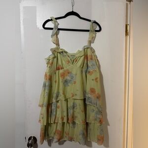 Wild Fable Floral Tiered Mini Dress - Light Green and Orange